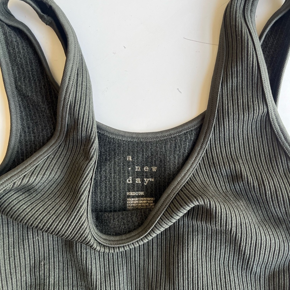 Olive Ribbed Tank Top - Picture 2 of 2